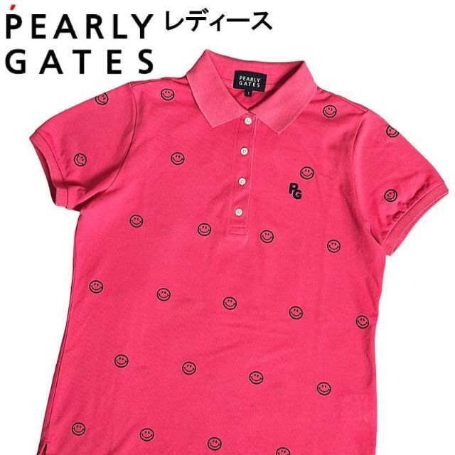 パーリーゲイツ  半袖ポロシャツ ニコちゃん 総柄 ピンク 1