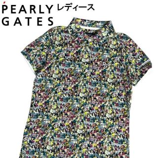 パーリーゲイツ(PEARLY GATES)のパーリーゲイツ  半袖ポロシャツ 人 PGスマイル 総柄 パープル 0(ウエア)