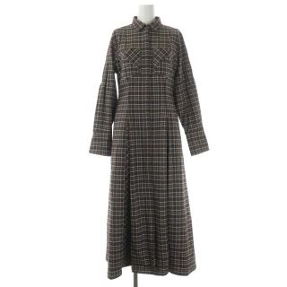 アザー(other)のハーリップトゥ 22AW ワンピース ロング チェック 長袖 M 茶 黒 グレー(ロングワンピース/マキシワンピース)