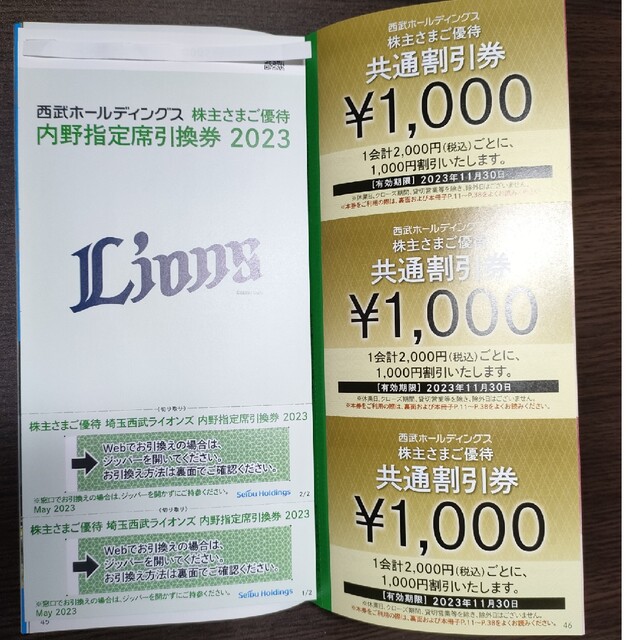 5枚セット西武鉄道　株主優待共通割引券　5000円分 プリンスホテル 優待3枚