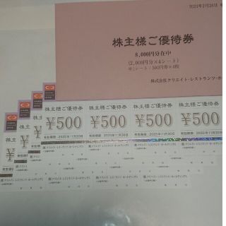 クリエイト レストランツ ホールディングス 株主優待券 8000円分(レストラン/食事券)