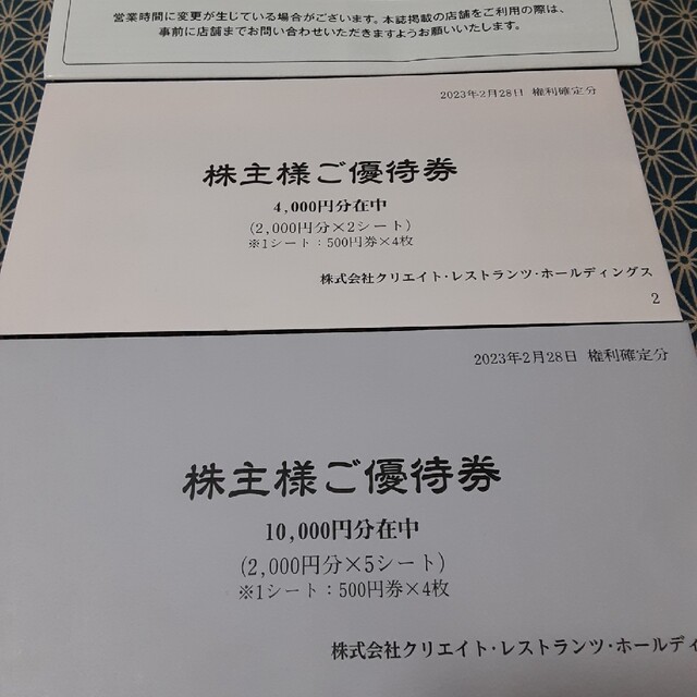 クリエイト・レストランツ 株主優待券 14000円分 - レストラン/食事券