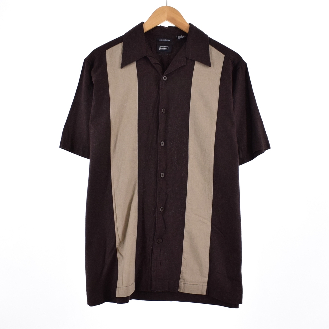 haggar ツートン 半袖 オープンカラー リネン×レーヨン シャツ ボックスシャツ メンズL /eaa335218バングラデシュ製年代