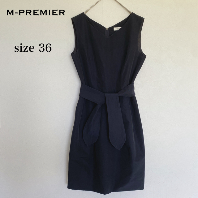 M-PREMIER エムプルミエ ノースリーブワンピース 濃紺 サイズ36