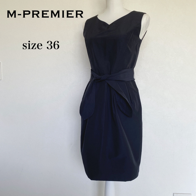 M-PREMIER エムプルミエ ノースリーブワンピース 濃紺 サイズ36