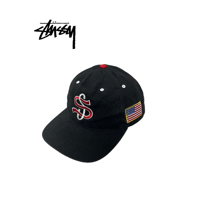 STUSSY BIG LEAGUE POINT CROWN CAP BLACK