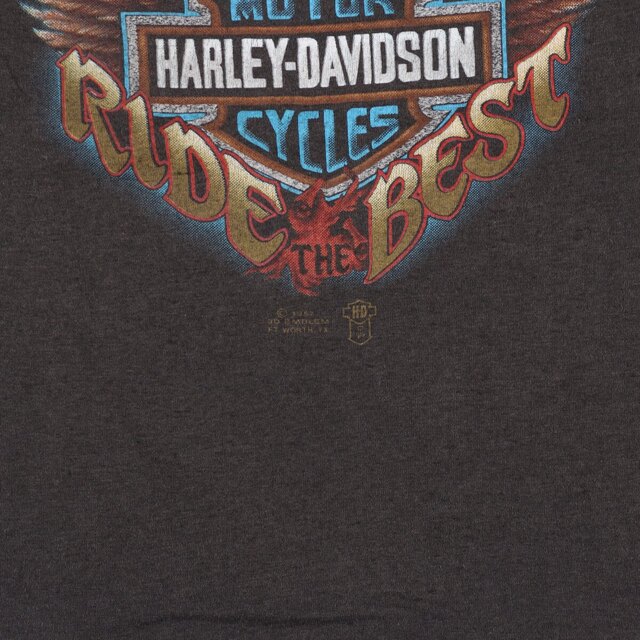 80年代 ハーレーダビッドソン Harley-Davidson 3D EMBLEM 鷲柄 イーグル柄 袖カットオフ 両面プリント モーターサイクル バイクTシャツ メンズM ヴィンテージ /eaa342887