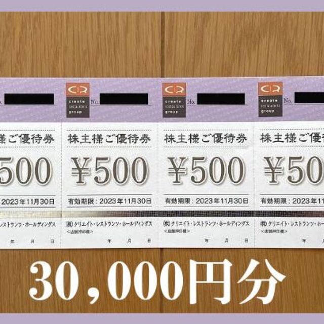 30000円分) クリエイトレストランツ 株主優待券 ~2023.11.30 | www
