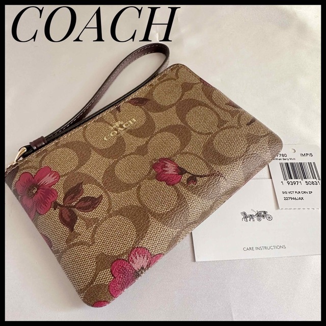 【未使用】COACH コーチ　フラワーミニポーチ　シグネチャー　花柄　PVC