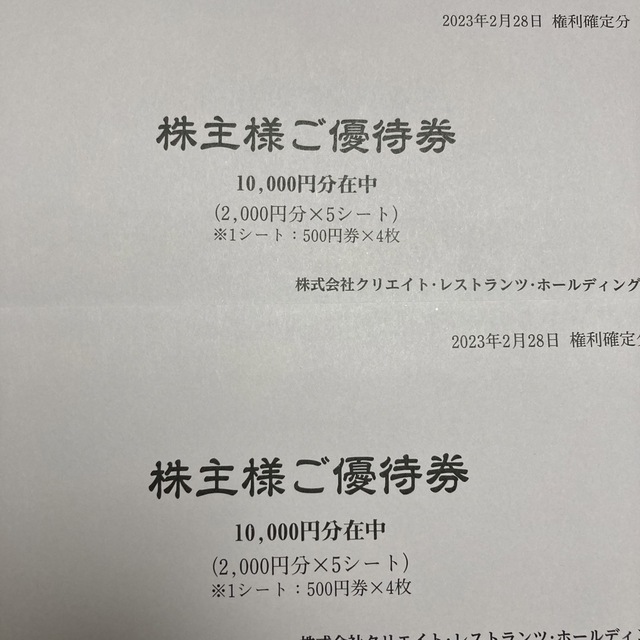 クリエイトレストランツ株主優待20,000円分