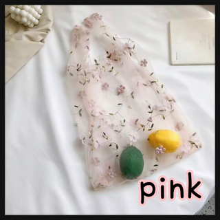 トートバッグ 花柄刺繍 オーガンジー エコバッグ シースルー ピンク 韓国 春(エコバッグ)