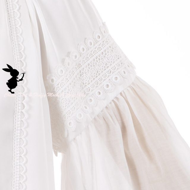 axes femme Nostalgie バルーン袖レースブラウス 白