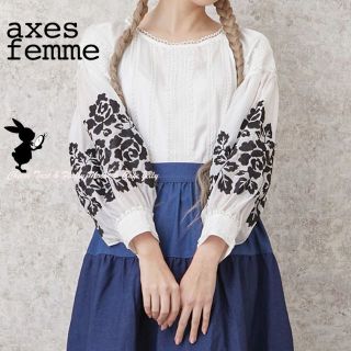 アクシーズファム(axes femme)のaxes femme Nostalgie バルーン袖レースブラウス 白(シャツ/ブラウス(長袖/七分))