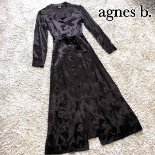 アニエスベー(agnes b.)の【美品】アニエスベー サテン ロング ワンピース リボン レディース ベルト 紐(ロングワンピース/マキシワンピース)