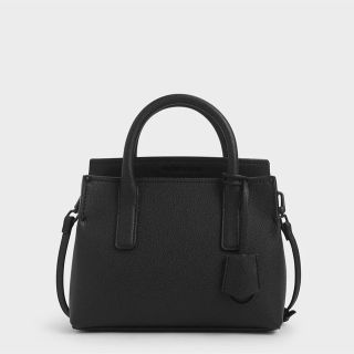 チャールズアンドキース(Charles and Keith)のcharles&keithストラクチャードダブルトップハンドルトート ブラック(ショルダーバッグ)