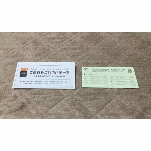 クリエイトレストランツHD優待券12,000円分 SFPHD優待券8,000円分 クリエイトレストランツHD優待券12,000円分 SFPHD優待券8,000円分