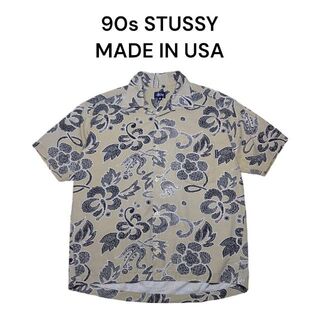 stussy ステゥーシー 総柄 パープル アロハ オープンシャツ