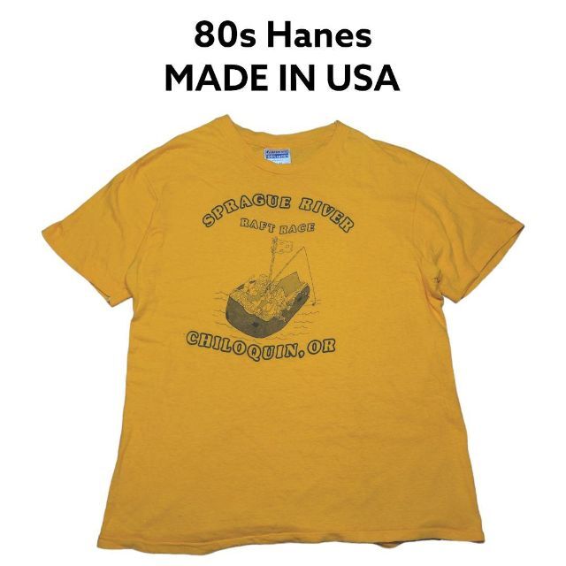 約45cm袖丈USA製　80s Hanes　ビッグプリント　Tシャツ　　ヘインズ