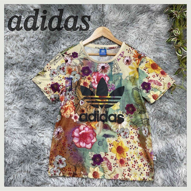 adidas - アディダス/Tシャツ /カットソー/花柄/ボタニカル/ビッグロゴ/トレフォイル/