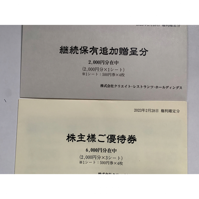 クリエイトレストランツ　株主優待　8000円分