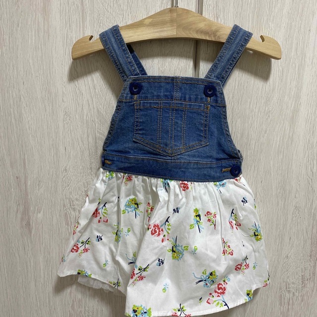 デニムワンピース❤︎花柄チュール キッズ/ベビー/マタニティのキッズ服女の子用(90cm~)(ワンピース)の商品写真