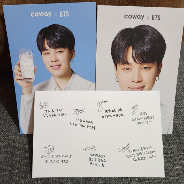 BTS coway フォトカード 3枚 ジミン jimin サインコメント入り エンタメ/ホビーのタレントグッズ(アイドルグッズ)の商品写真