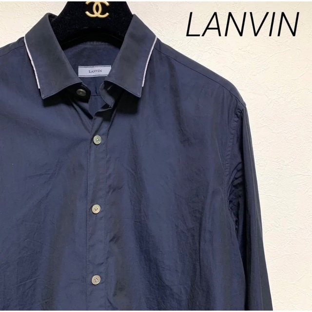 LANVIN(ランバン)の【良デザイン】LANVIN ドレスシャツ 光沢 ネイビー 美シルエット メンズのトップス(シャツ)の商品写真