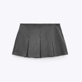 ザラ(ZARA)のZARA　ボックスプリーツスコート　XS　ストライプ　ハイウエスト(ミニスカート)