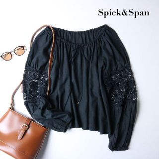 スピックアンドスパン(Spick & Span)のSpick&Span / プルオーバー ブラウス リネン混 黒 レース 長袖(シャツ/ブラウス(長袖/七分))