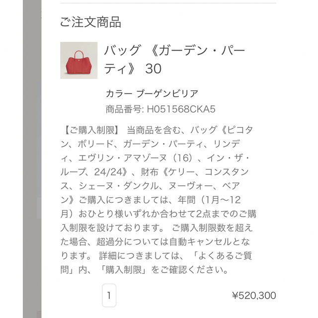 Hermes(エルメス)のクーポン配信中お値下げ！HERMES ガーデンパーティ tpm レディースのバッグ(ハンドバッグ)の商品写真