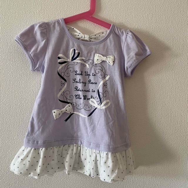 【110】後ろリボン半袖Tシャツ【未使用】 キッズ/ベビー/マタニティのキッズ服女の子用(90cm~)(Tシャツ/カットソー)の商品写真