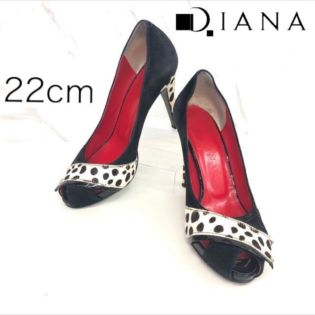 DIANA(ダイアナ)のDIANA パンプス ブラック ハラコ ダルメシアン柄 牛革 赤 レディースの靴/シューズ(ハイヒール/パンプス)の商品写真