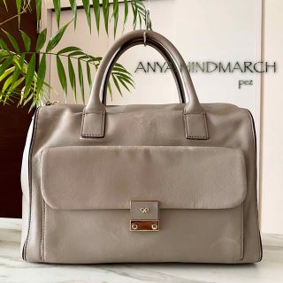 【美品】ANYA HINDMARCH ハンドバッグ バイカラー レザー 茶×黒