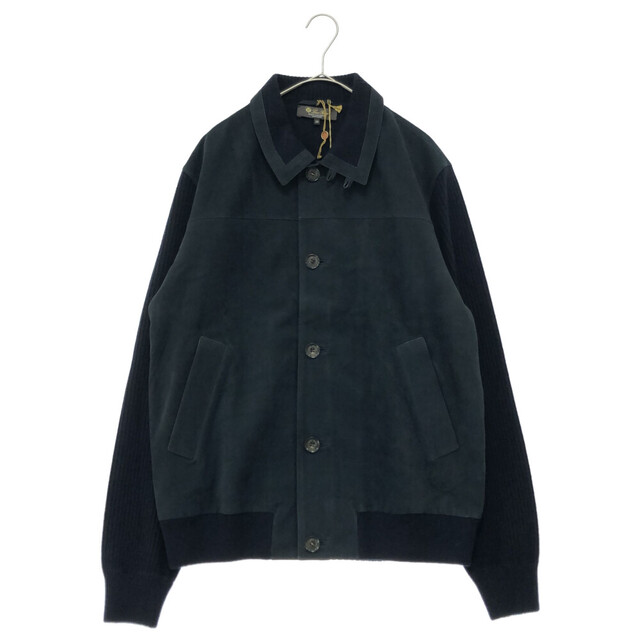 Loro Piana ロロピアーナ MAREMMA KNIT BOMBER BABY スウェードレザー 切り替え ニット ボンバー ジャケット ネイビー FAL2137