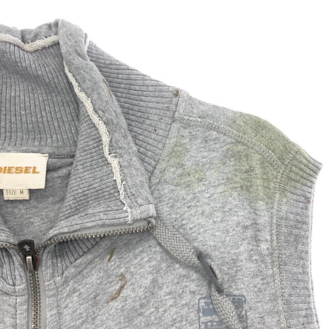 DIESEL(ディーゼル)のDIESEL ディーゼル ヴィンテージ加工 ノースリーブ パーカー ジップアップジャージー グレー メンズのトップス(Tシャツ/カットソー(半袖/袖なし))の商品写真