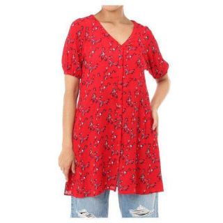 アズールバイマウジー(AZUL by moussy)の新品 未使用 アズール 花柄楊柳シフォンガウン Mサイズ レッド(チュニック)