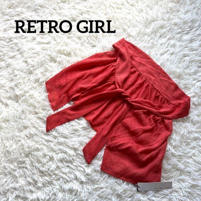 RETRO GIRL(レトロガール)のRETRO GIRL レトロガール　カーディガン　タグ付き　肩掛け　オレンジ レディースのトップス(カーディガン)の商品写真