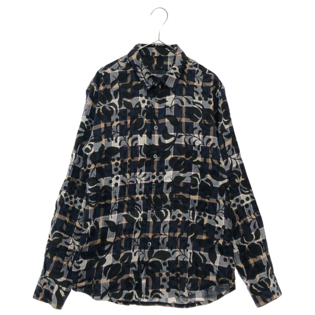 SOPHNET. ソフネット 17SS FLOWER OVER PRINT CHECK REGULAR COLLAR SHIRT ネイビー/グレー フラワープリント チェック柄 レギュラーカラーシャツ SOPH-170085