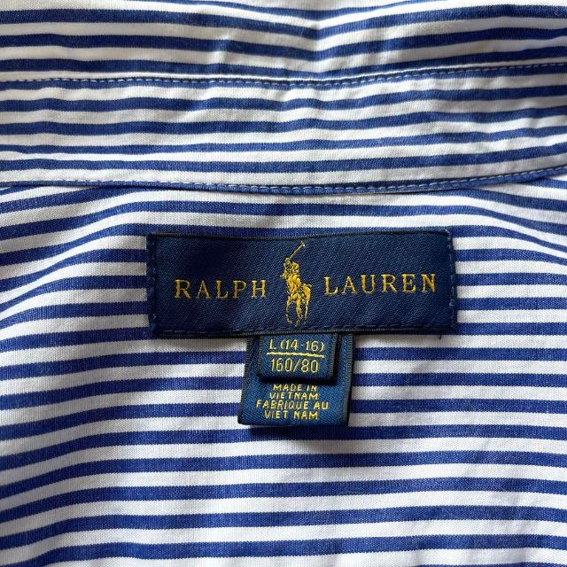 Ralph Lauren(ラルフローレン)の美品 ラルフローレン ストライプ シャツ ブラウス 青  ブルーグレー 長袖 レディースのトップス(シャツ/ブラウス(長袖/七分))の商品写真