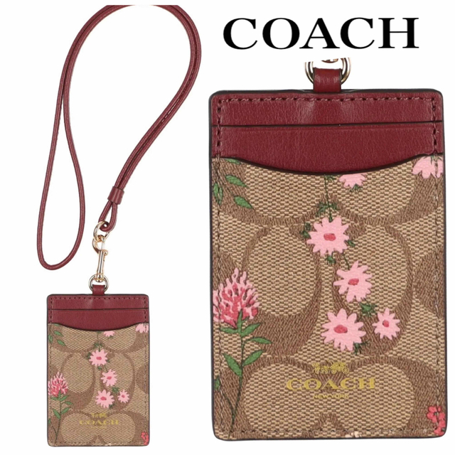 新品 コーチ COACH シグネチャー 花柄 IDカードケース ネックストラップ