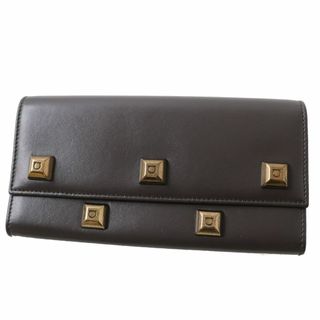 未使用◎Salvatore Ferragamo フェラガモ 22-D502 ガンチーニ スタッズ カーフレザー ロングウォレット／2つ折り 長財布  ブラウングレー 箱 | フリマアプリ ラクマ