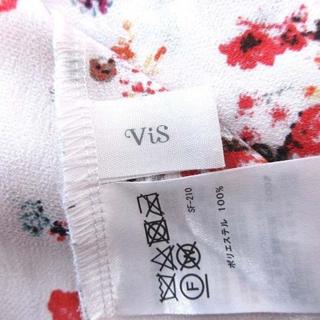 ViS(ヴィス)のビス ブラウス 半袖 オープンショルダー タック 花柄 リボン シフォン F 白 レディースのトップス(シャツ/ブラウス(半袖/袖なし))の商品写真