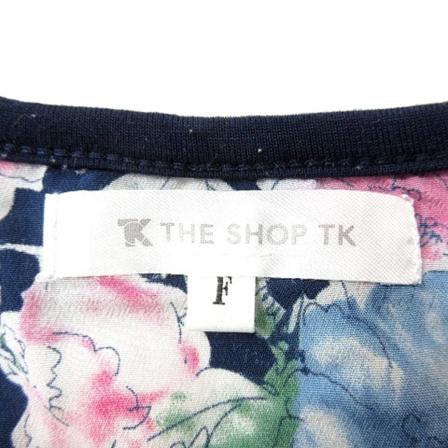 THE SHOP TK(ザショップティーケー)のザショップティーケー カットソー クルーネック 花柄 半袖 切替 F 紺 ■MO レディースのトップス(カットソー(半袖/袖なし))の商品写真