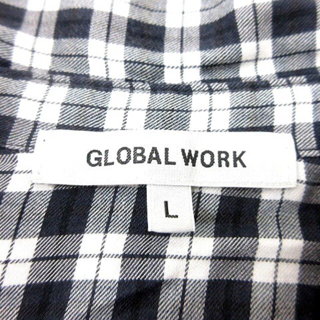 GLOBAL WORK(グローバルワーク)のグローバルワーク シャツ ブラウス チェック 長袖 L 白 ホワイト 黒 ■MO レディースのトップス(シャツ/ブラウス(長袖/七分))の商品写真