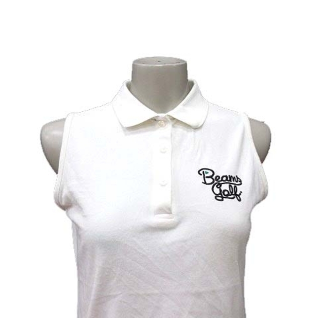 BEAMS GOLF ポロシャツ カットソー ロゴ刺繍 ノースリーブ M 白 レディースのトップス(ポロシャツ)の商品写真