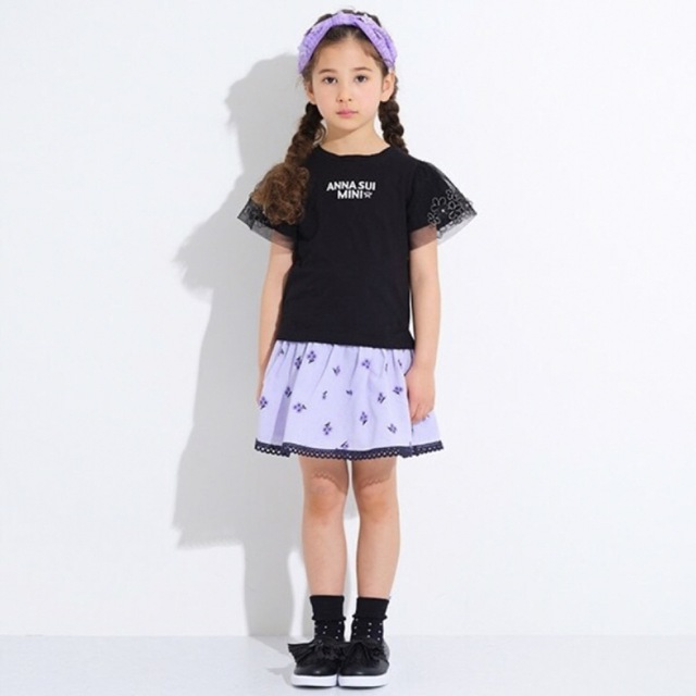 綿100%チュール部分ANNA SUI minチュールＴシャツ・小花刺しゅうスカパンセット 新品