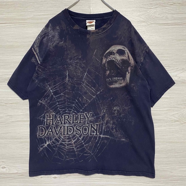【希少デザイン】ハーレーダビッドソン　Tシャツ　XLサイズ　スカル　蜘蛛　海外