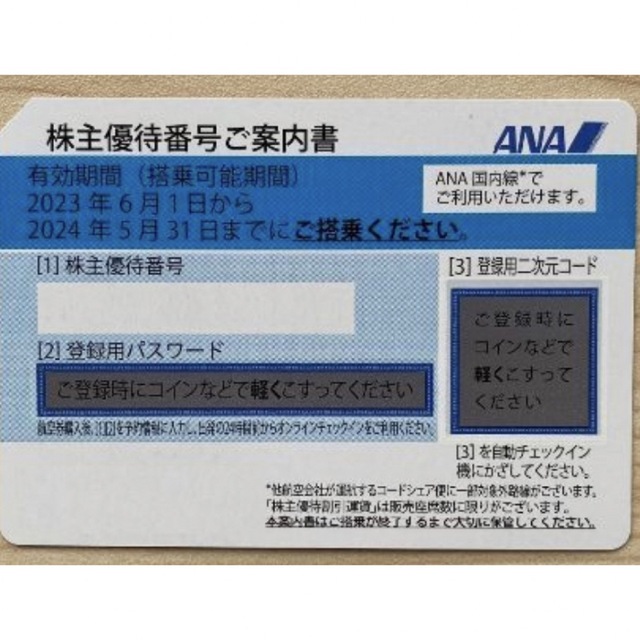 ANA（全日空）株主優待券 2024/5/31まで チケットの優待券/割引券(その他)の商品写真