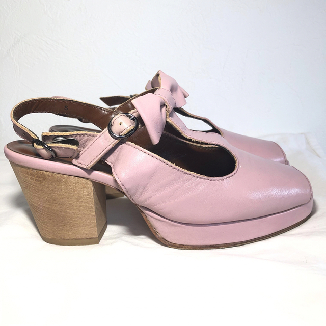 JaneMarple(ジェーンマープル)の●美品●jane marple ハイヒール　ピンク　Sサイズ　リボンストラップ レディースの靴/シューズ(ハイヒール/パンプス)の商品写真