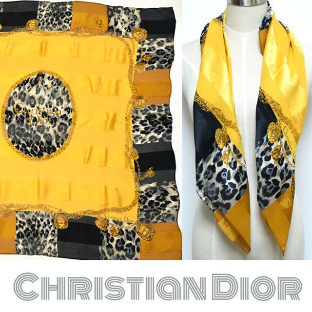 Christian Dior(クリスチャンディオール)のディオール■日本製CDネックレスチェーン柄大判スカーフ ヴィンテージ/レオパード レディースのファッション小物(バンダナ/スカーフ)の商品写真